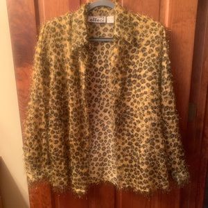 EFFECT, Leopard shirt or cover shirt. Size Medium. Black buttons down front.